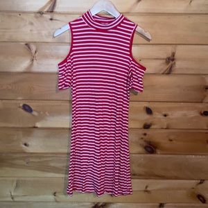 Red stripe open shoulder sundress